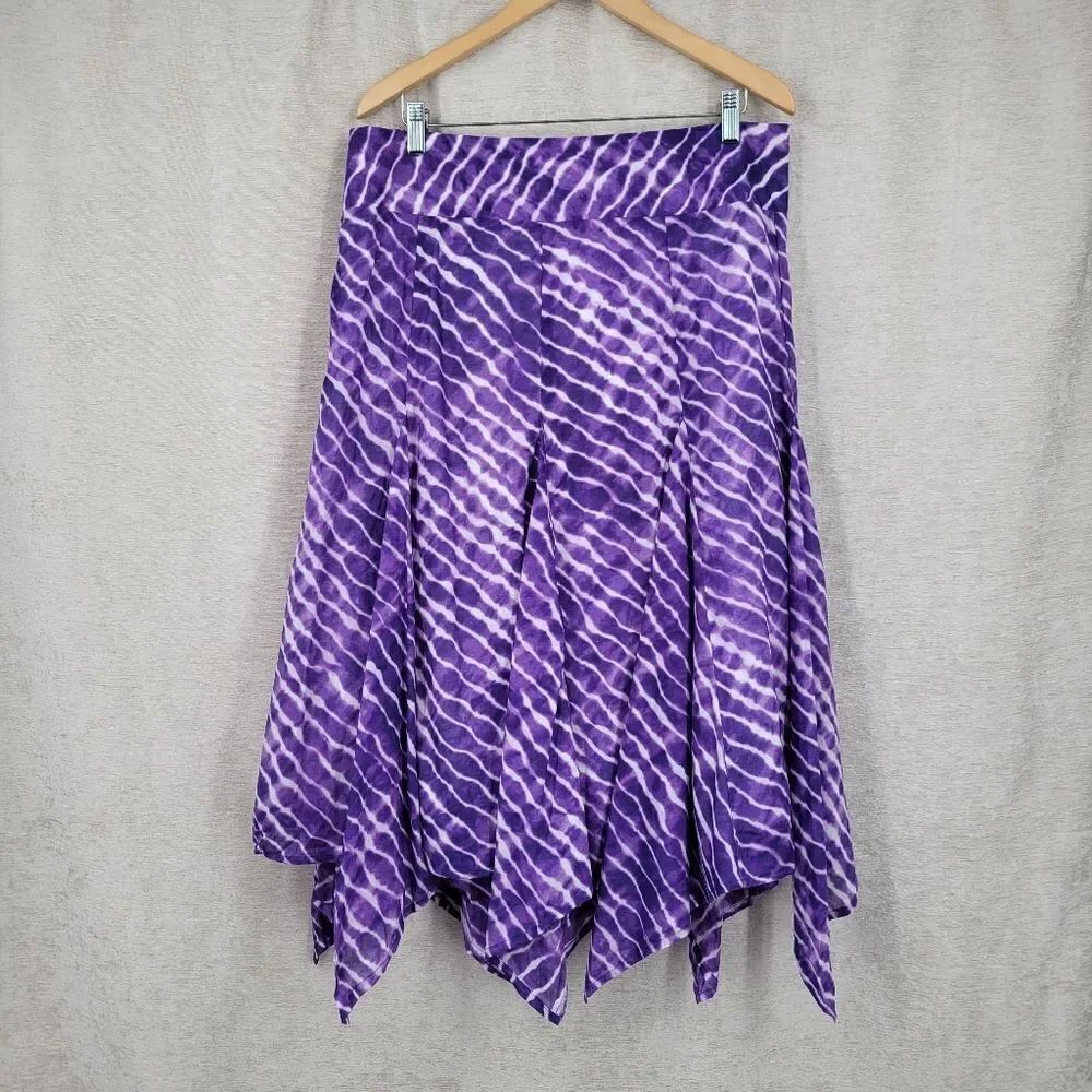 Chico's Poplin Cotton Handkerchief Hem Purple Tie-Dye Women's Midi Skirt
